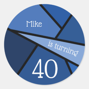 Sticker Rond Nom personnalisé 40e anniversaire Abstrait bleu gé