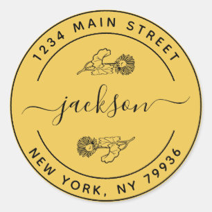 Sticker Rond Nom personnalisé Adresse de retour Moderne Ronde