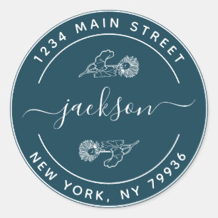 Sticker Rond Nom personnalisé Adresse de retour Moderne Ronde