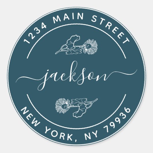 Sticker Rond Nom personnalisé Adresse de retour ronde moderne (Devant)