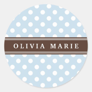 Sticker Rond Nom personnalisé Baby Blue Pois Motif