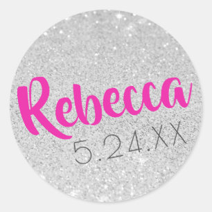 Sticker Rond Nom personnalisé Bat mitzvah Parties scintillant d