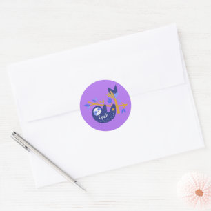 Sticker Rond Nom personnalisé bleu Koala Ours Violet arrière -