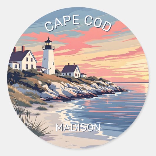 Sticker Rond Nom personnalisé Cape Cod Massachusetts (Devant)