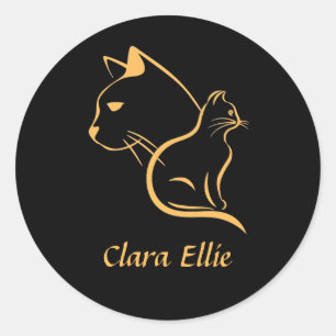 Sticker Rond Nom personnalisé - chat élégant