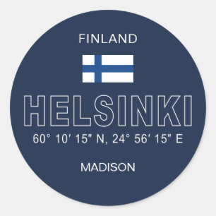 Sticker Rond Nom personnalisé Coordonnées d'Helsinki