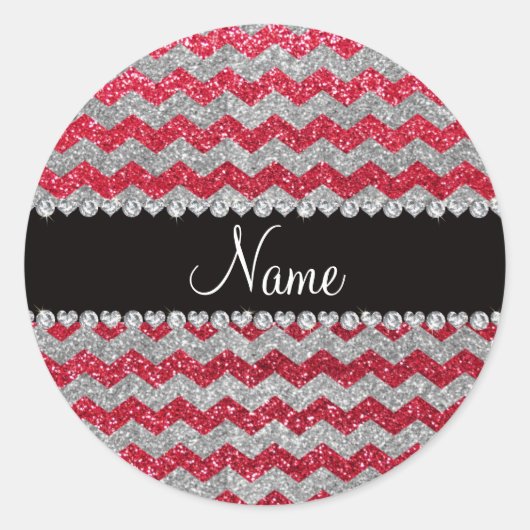 Sticker Rond Nom personnalisé crimson rouge argent parties scin (Devant)