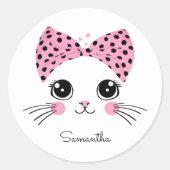 Sticker Rond Nom personnalisé Cute face de chat (Devant)