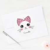 Sticker Rond Nom personnalisé Cute face de chat (Enveloppe)