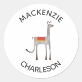 Sticker Rond Nom personnalisé Cute Llama Alpaca (Devant)