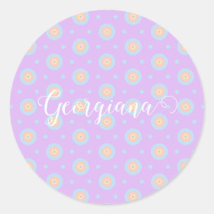 Sticker Rond Nom personnalisé Cute Pastel Rainbow Bullseyes Mot