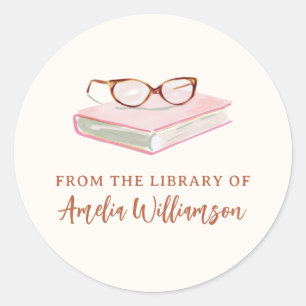 Sticker Rond Nom personnalisé de la bibliothèque planche illust
