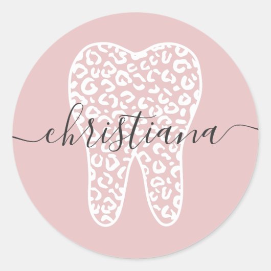 Sticker Rond Nom personnalisé Dental Empreinte de léopard Tooth (Devant)