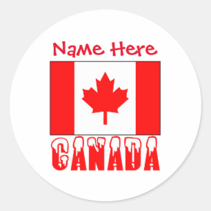 Sticker Rond Nom personnalisé drapeau Canada rond