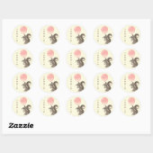 Sticker Rond Nom personnalisé Écureuil avec ballon rose (Feuille)
