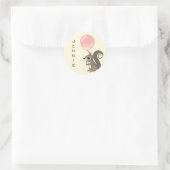 Sticker Rond Nom personnalisé Écureuil avec ballon rose (Sac)