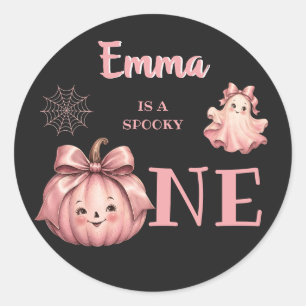 Sticker Rond Nom personnalisé est une fille Pinkoween Spooky