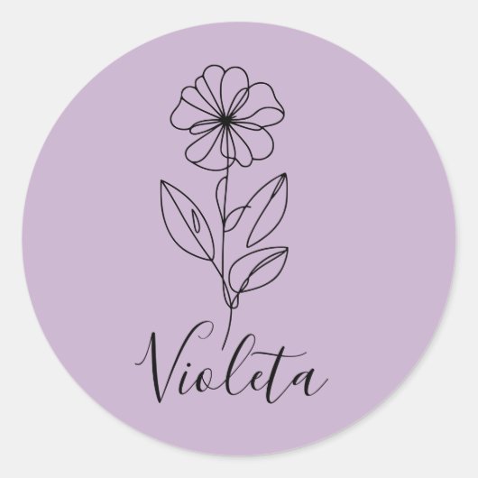 Sticker Rond Nom personnalisé Février violet Fleur de naissance (Devant)