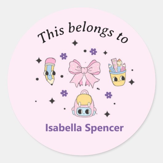 Sticker Rond Nom Personnalisé Fille Mignonne Cette Appartenance (Devant)
