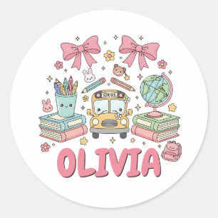 Sticker Rond Nom personnalisé Fournitures scolaires mignonnes