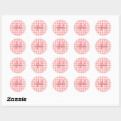 Sticker Rond Nom personnalisé initiale moderne rose pâle tartan (Feuille)