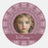 Sticker Rond Nom Personnalisé Joli rose Floral Mandala Cadre ph (Devant)