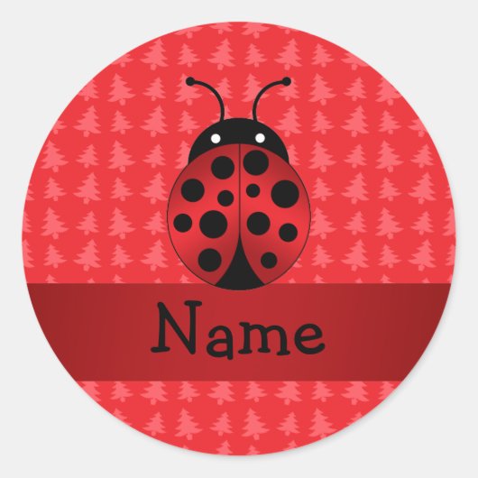 Sticker Rond Nom personnalisé ladybug red christmas arbres (Devant)