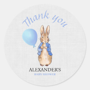 Sticker Rond Nom personnalisé lapin classique en bleu