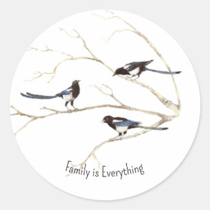 Sticker Rond Nom personnalisé Magpie Bird Famille Tout est