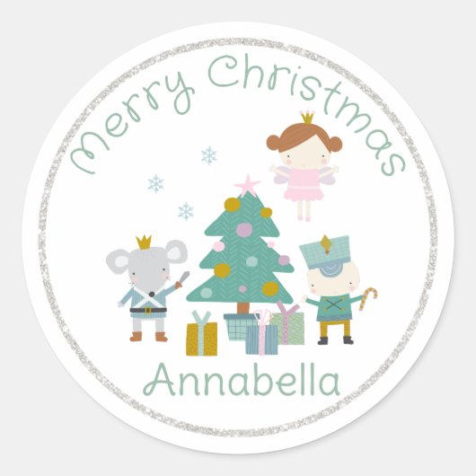 Sticker Rond Nom personnalisé mignon Nutcracker Noël (Devant)