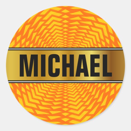 Sticker Rond Nom personnalisé + Motif géométrique géométrique A (Devant)