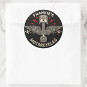 Sticker Rond Nom personnalisé Motorcycle Piston Wings Biker Gar (Sac)
