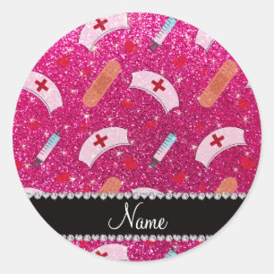Sticker Rond Nom personnalisé neon rose chaud parties scintilla