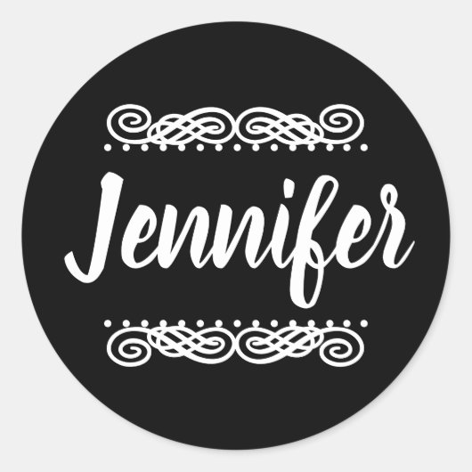 Sticker Rond Nom Personnalisé Noir Et Blanc (Devant)