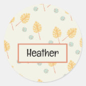 Sticker Rond Nom personnalisé orange feuille tropicale crème (Devant)