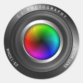 Sticker Rond Nom personnalisé Photographe Couleur Roue Appareil (Devant)