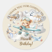 Sticker Rond Nom personnalisé Pilote Teddy Bear fête d'annivers (Devant)