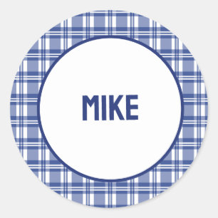 Sticker Rond Nom personnalisé   Plaid bleu