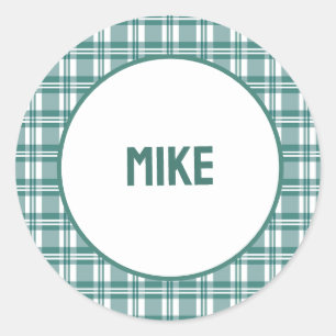 Sticker Rond Nom personnalisé Plaid vert