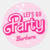 Sticker Rond Nom personnalisé pour fête avec paillettes roses é (Devant)
