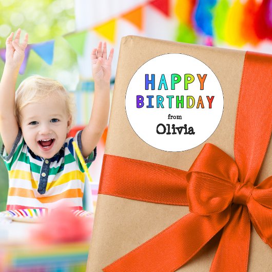 Sticker Rond Nom personnalisé Rainbow Joyeux anniversaire