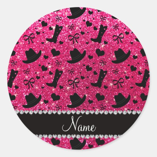 Sticker Rond Nom personnalisé rose rose parties scintillant cow (Devant)