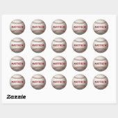 Sticker Rond Nom personnalisé rouge baseball (Feuille)