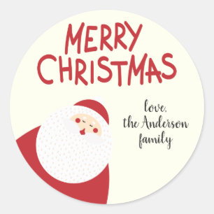 Sticker Rond Nom personnalisé rouge Joyeux Noël Père Noël Fêtes