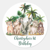 Sticker Rond Nom personnalisé Safari Animaux Palm Trees (Devant)