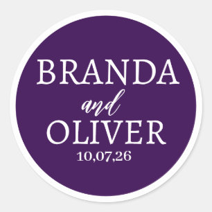 Sticker Rond Nom personnalisé Simple mignon foncé violet Mariag