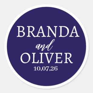 Sticker Rond Nom personnalisé Simple mignon Mariage bleu foncé