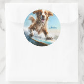 Sticker Rond Nom personnalisé Surfing Chien (Sac)
