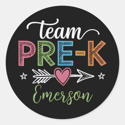 Sticker Rond Nom personnalisé Team Pré-K Pré-School Teacher (Devant)