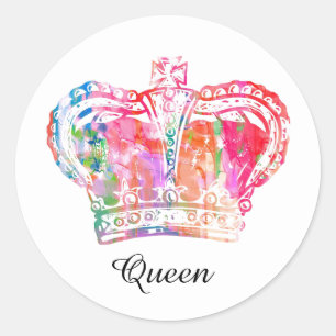 Sticker Rond Nom personnalisé Watercolor Art Royal Crown King Q